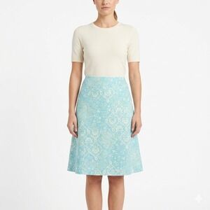 Liz Claiborne Skirt Womens 6 6P Petite Turquoise Paisley Linen Blend A-Line